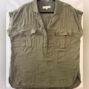 LOFT Sage Green Half Button Down Shirt